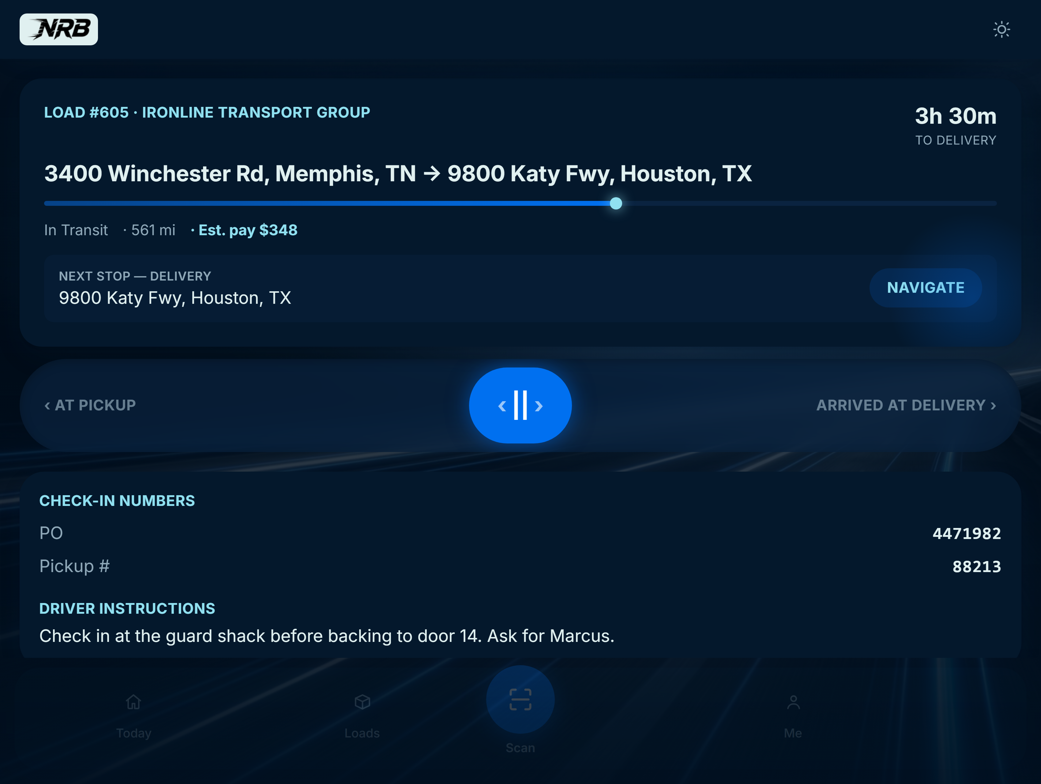 Driver app on a phone